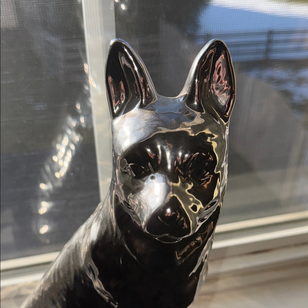 Elegant Silver Tone 11 inch Ceramic Dog Sculpture - Picture 8 of 11